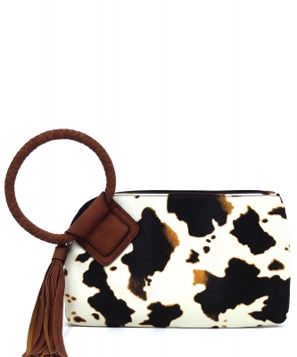 Fashion Cuff Handle Tassel Wristlet Clutch BP204 COW/BROWN